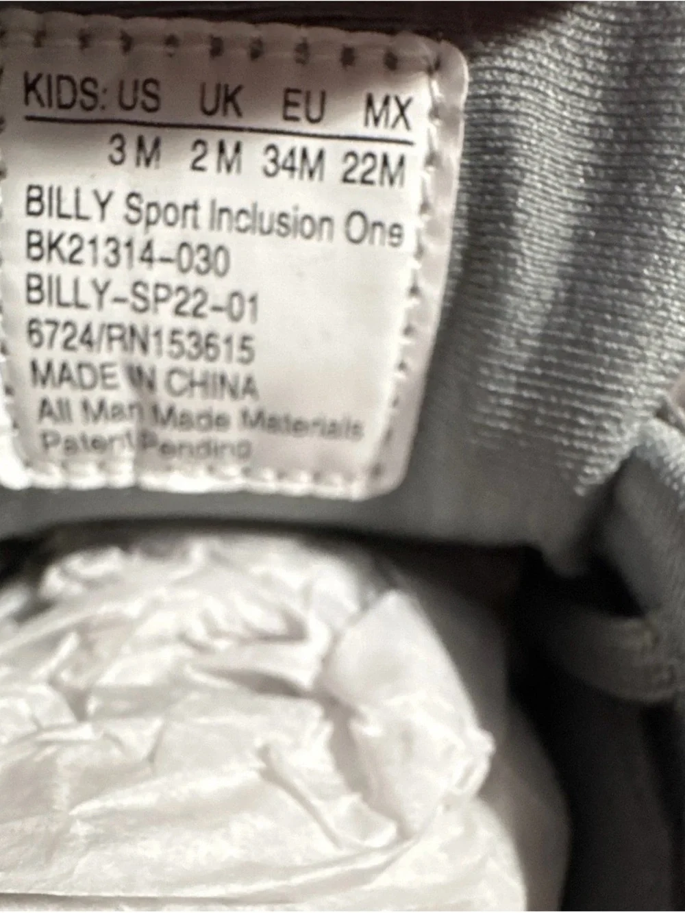 BILLY Footwear Sport Inclusion One Kids Grey Adaptive Sneaker Size US 3 NIB